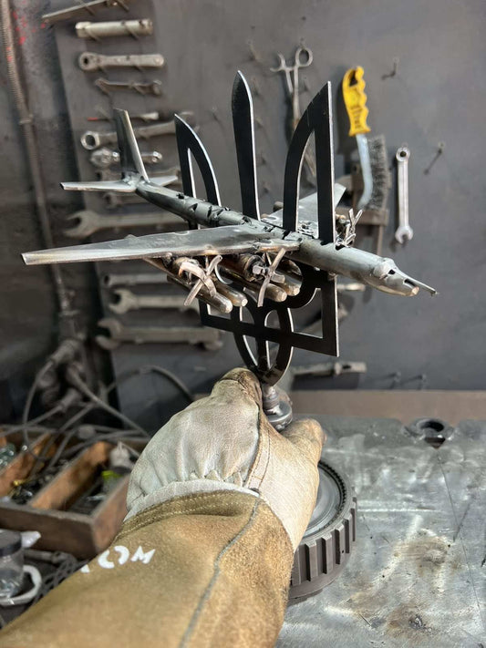 TU-95 impaled on Tryzub sculpture by Hisoshi Art Studio with 33cm height and 26.5cm wingspan