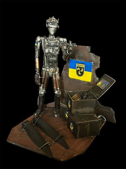 Soldier from Special Forces Typhoon receiving drones supplied by Ukraine Aid Ops with drone propeller engraved by Eugene Sopko
