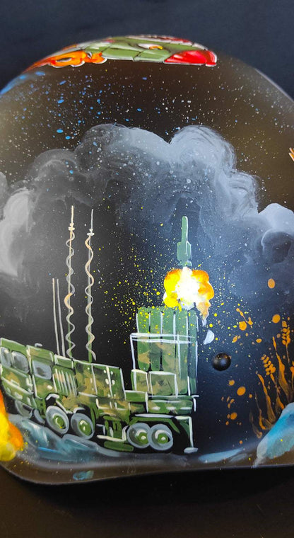 Ukrainian Anti-Air defense systems artwork on ork's helmet by Tanya Shacun
