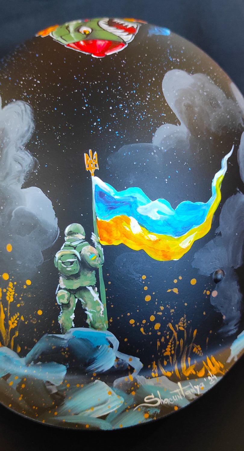 Ukrainian Anti-Air defense systems artwork on ork's helmet by Tanya Shacun
