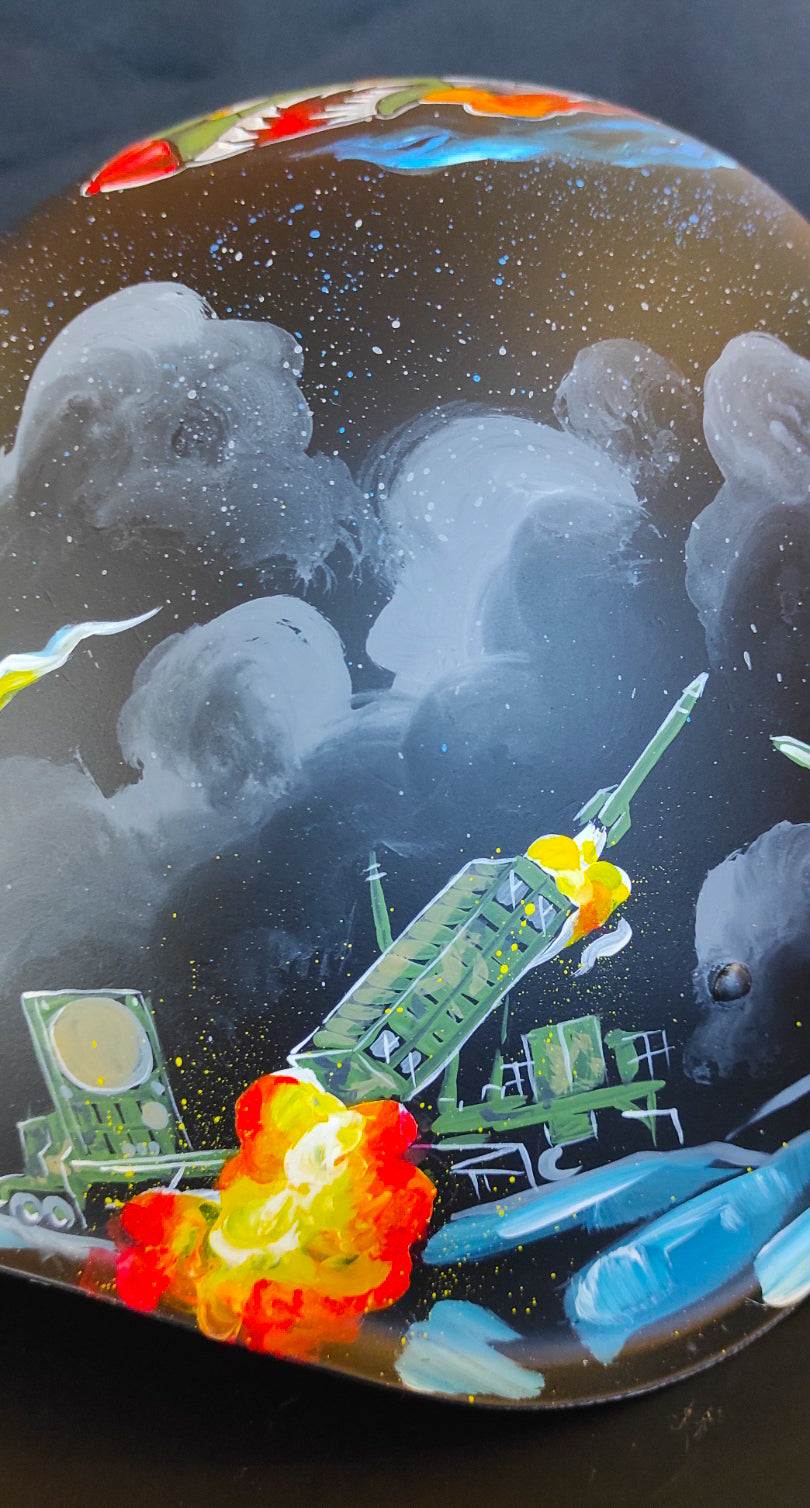 Ukrainian Anti-Air defense systems painted on ork's helmet artwork by Tanya Shacun
