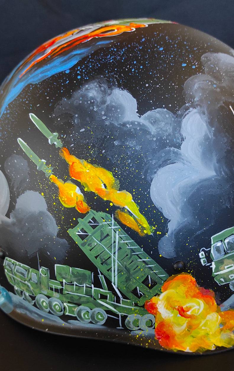 Ukrainian Anti-Air defense systems artwork on ork's helmet by Tanya Shacun
