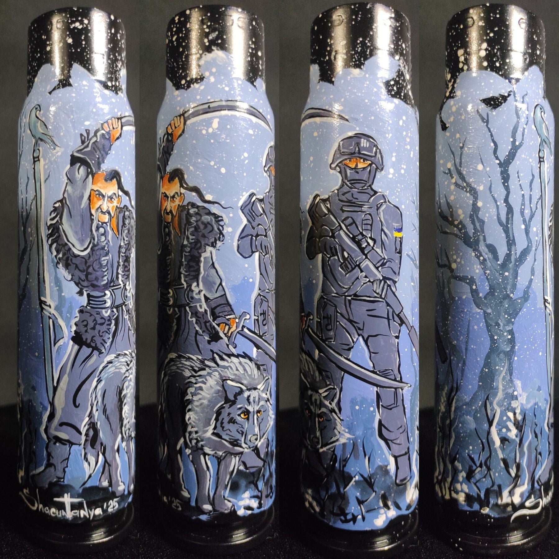 Ukrainian Cossack and Ukrainian soldier painted on 30mm shell by artist Tetana