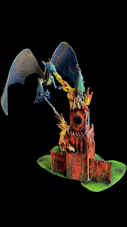 Ukrainian Dragon sculpture burning the Kremlin model with rocket wings by Hisoshi Art Studio