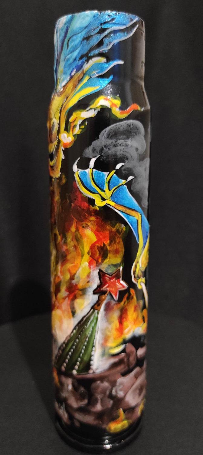 Ukrainian Dragon artwork burning the Kremlin on 30mm shell by Tetana