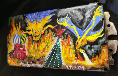 Ukrainian Dragon artwork burning down the Kremlin on tank turret piece