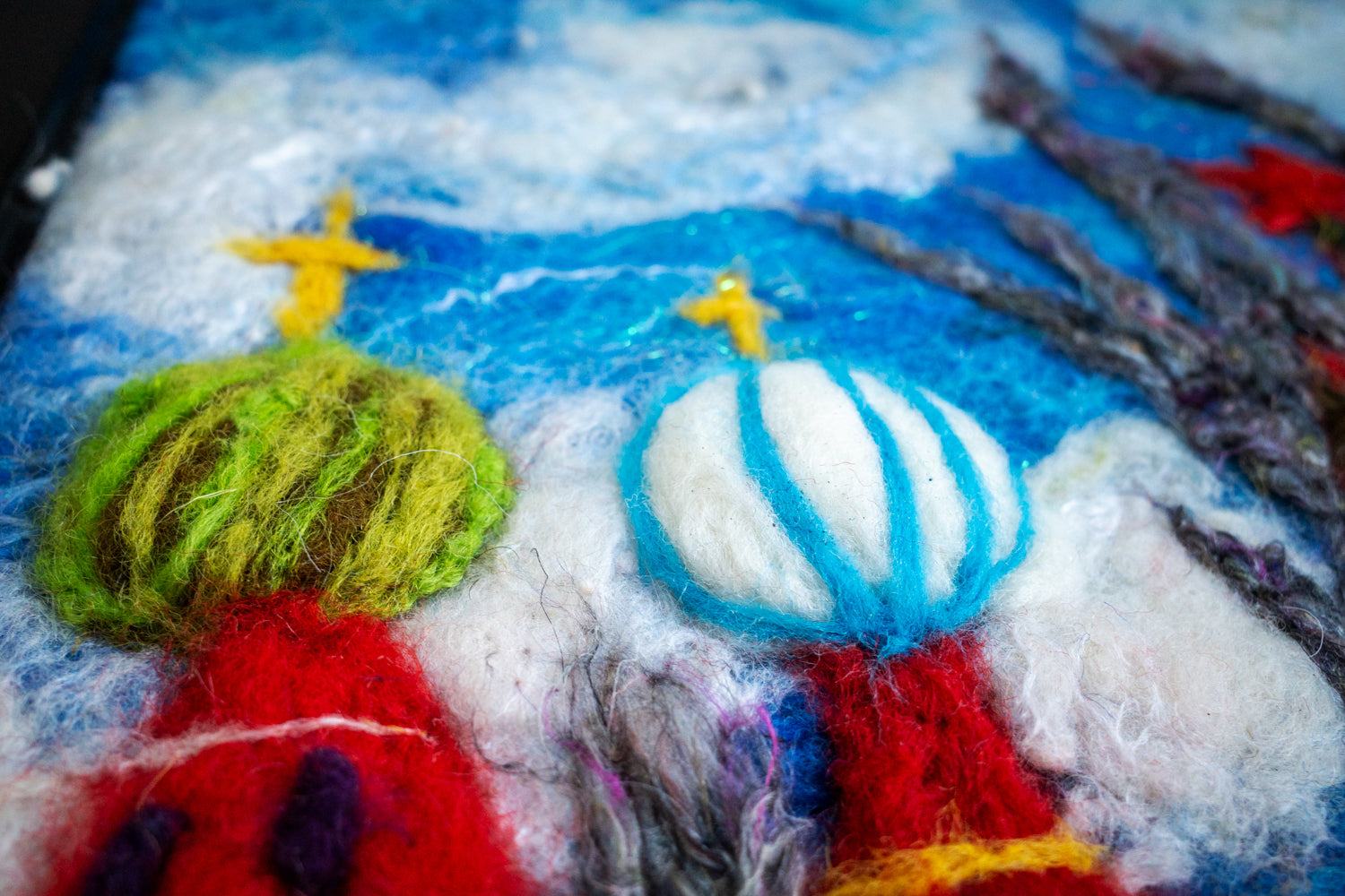 Ukrainian dragon burning Kremlin artwork made of wool on canvas 40x50cm