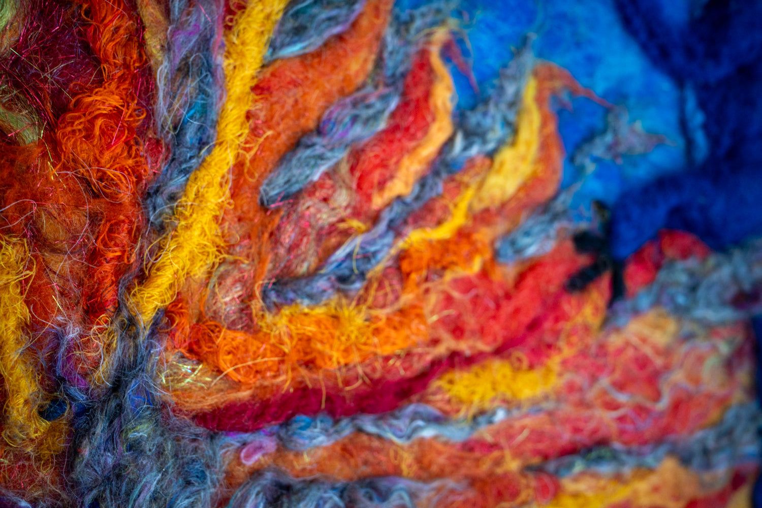 Ukrainian dragon wool artwork burning the Kremlin on canvas 40x50cm