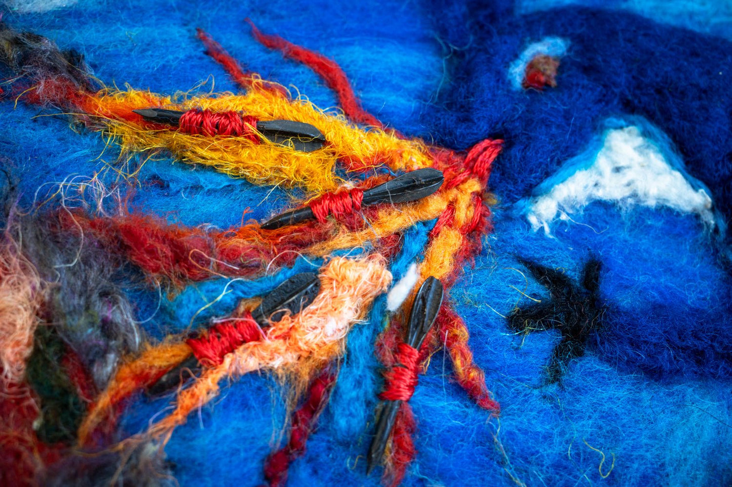 Ukrainian dragon wool artwork burning Kremlin on canvas 40x50cm