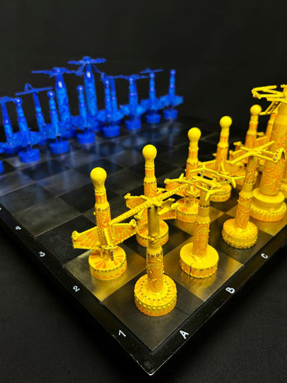 Ukrainian Drone Chess Set designed by Hisoshi Art Studio and painted by Anastasia Leonova