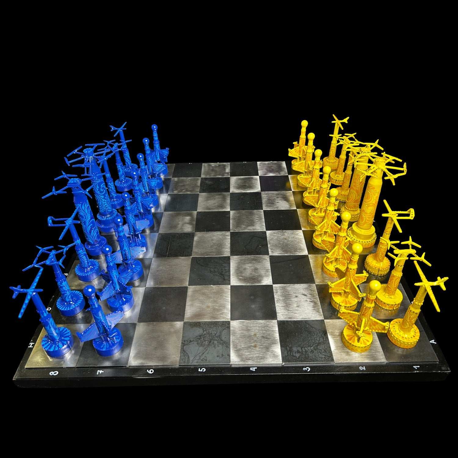 Ukrainian Drone Chess Set designed by Hisoshi Art Studio and painted by Anastasia Leonova