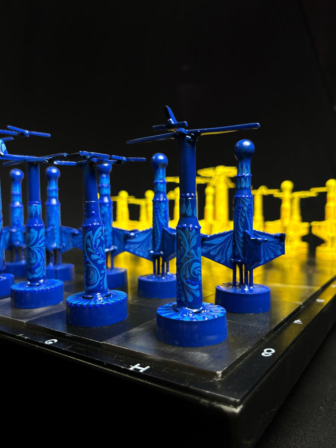 Ukrainian Drone Chess Set designed by Hisoshi Art Studio and painted by Anastasia Leonova