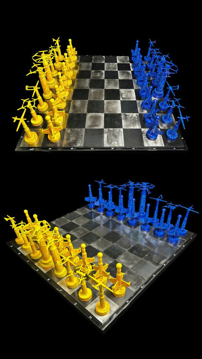 Ukrainian Drone Chess Set designed by Hisoshi Art Studio and painted by Anastasia Leonova