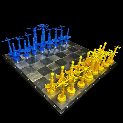 Ukrainian Drone Chess Set designed by Hisoshi Art Studio and painted by Anastasia Leonova
