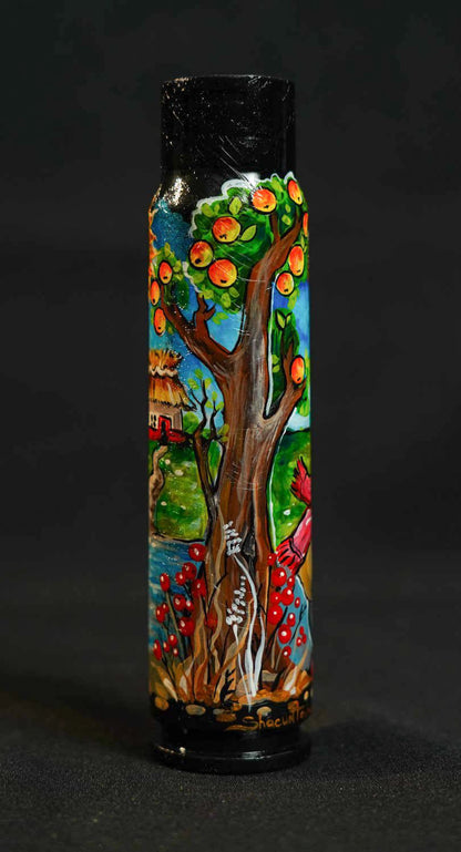 Scene from Ukrainian folktale Яйце-Райце painted on a 30mm shell by Tetana Shakun