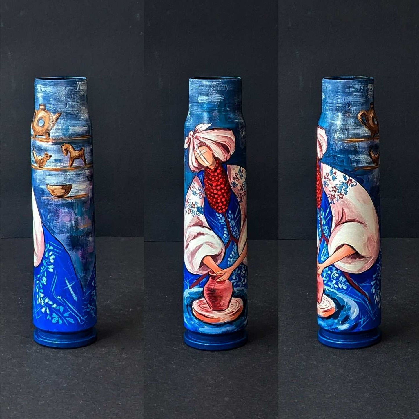 Ukrainian Motanka potter artwork painted on 30mm shell by Catherine Ruban