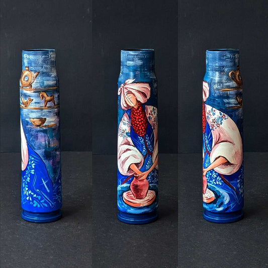 Ukrainian Motanka potter artwork painted on 30mm shell by Catherine Ruban