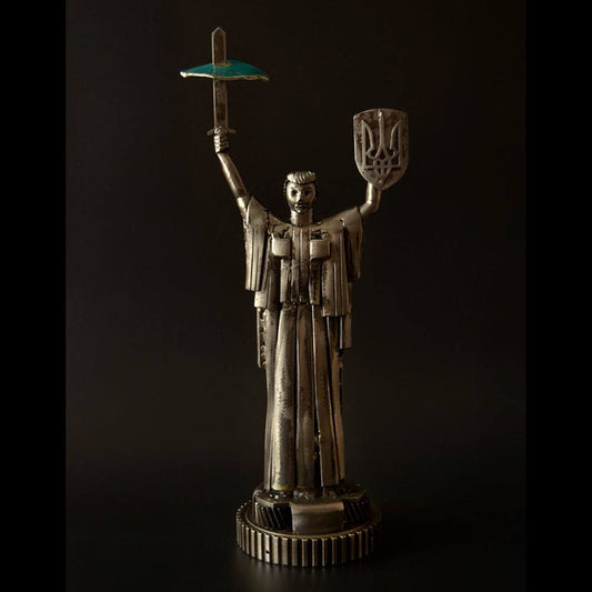 Ukrainian Motherland Monument with fragment of downed SU-34 jet artwork by Hisoshi Art Studio