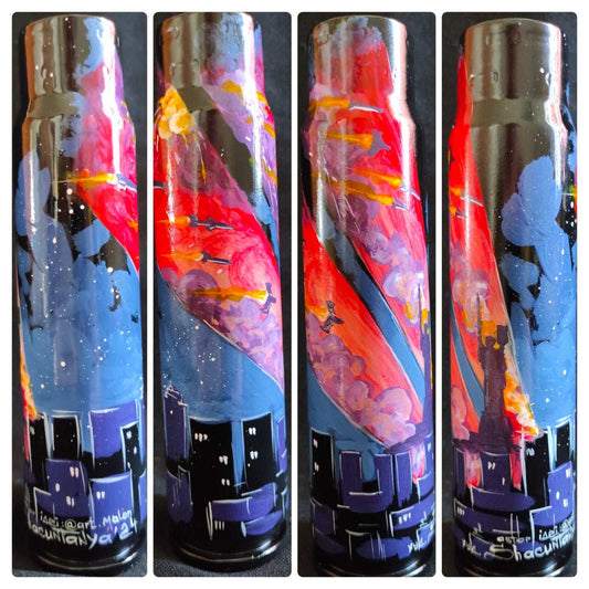Ukrainian Motherland protecting country drawing on 30mm shell by Tanya Shacun