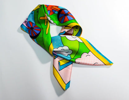 Ukrainian Trojan Horse double-sided Mulberry Silk scarf 66x66cm designed in Ukraine