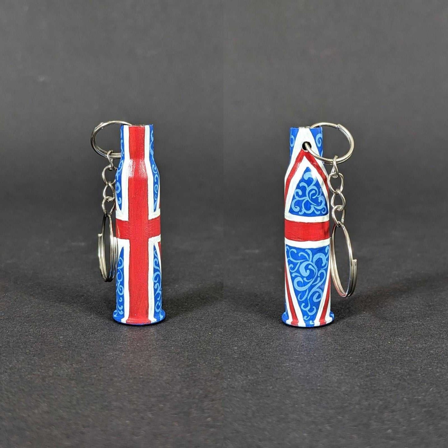 Small caliber keychain painted in United Kingdom flag colors