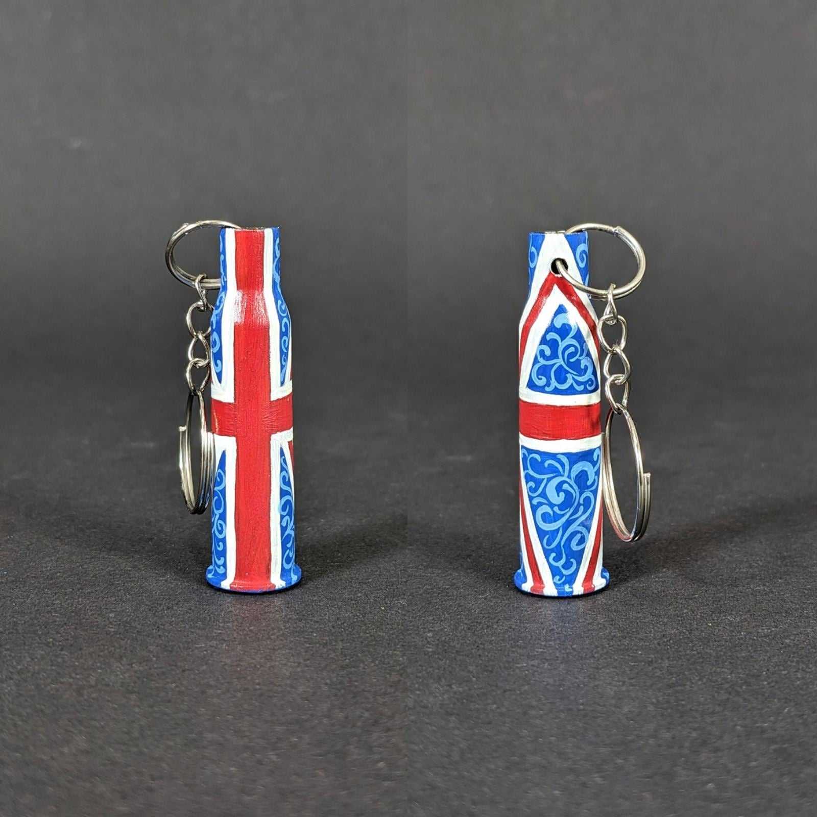 Small caliber keychain painted in United Kingdom flag colors