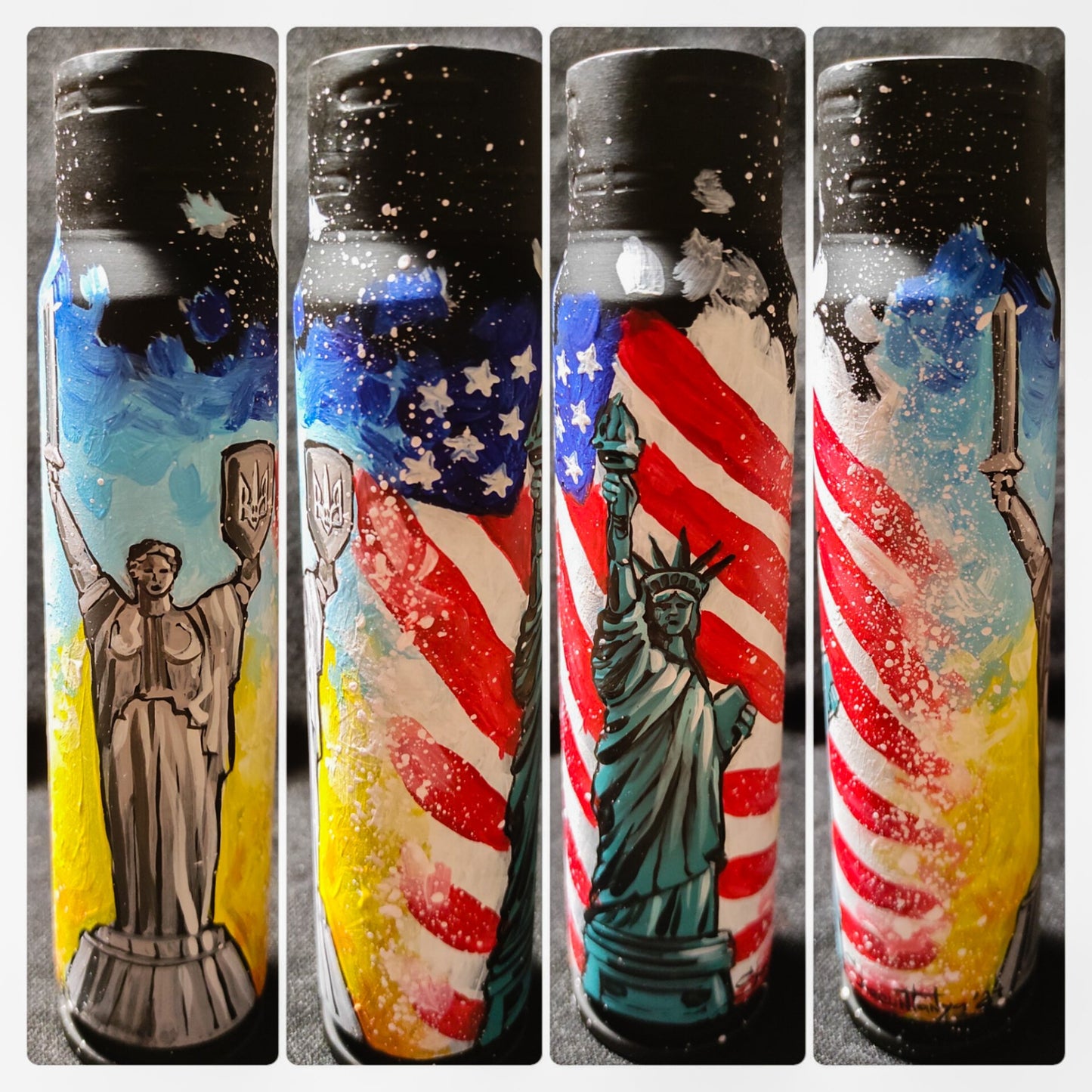 30mm shell with drawings of Statue of Liberty and Ukrainian Motherland Monument on 16.5cm tall shell