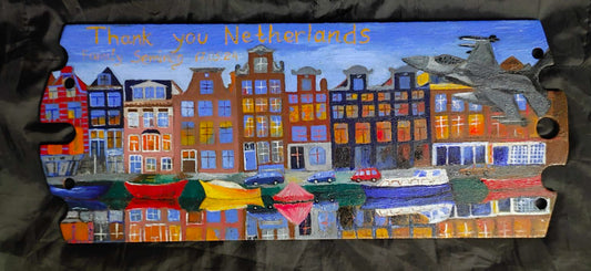 Amsterdam dessiné sur le morceau de char d'ork.
