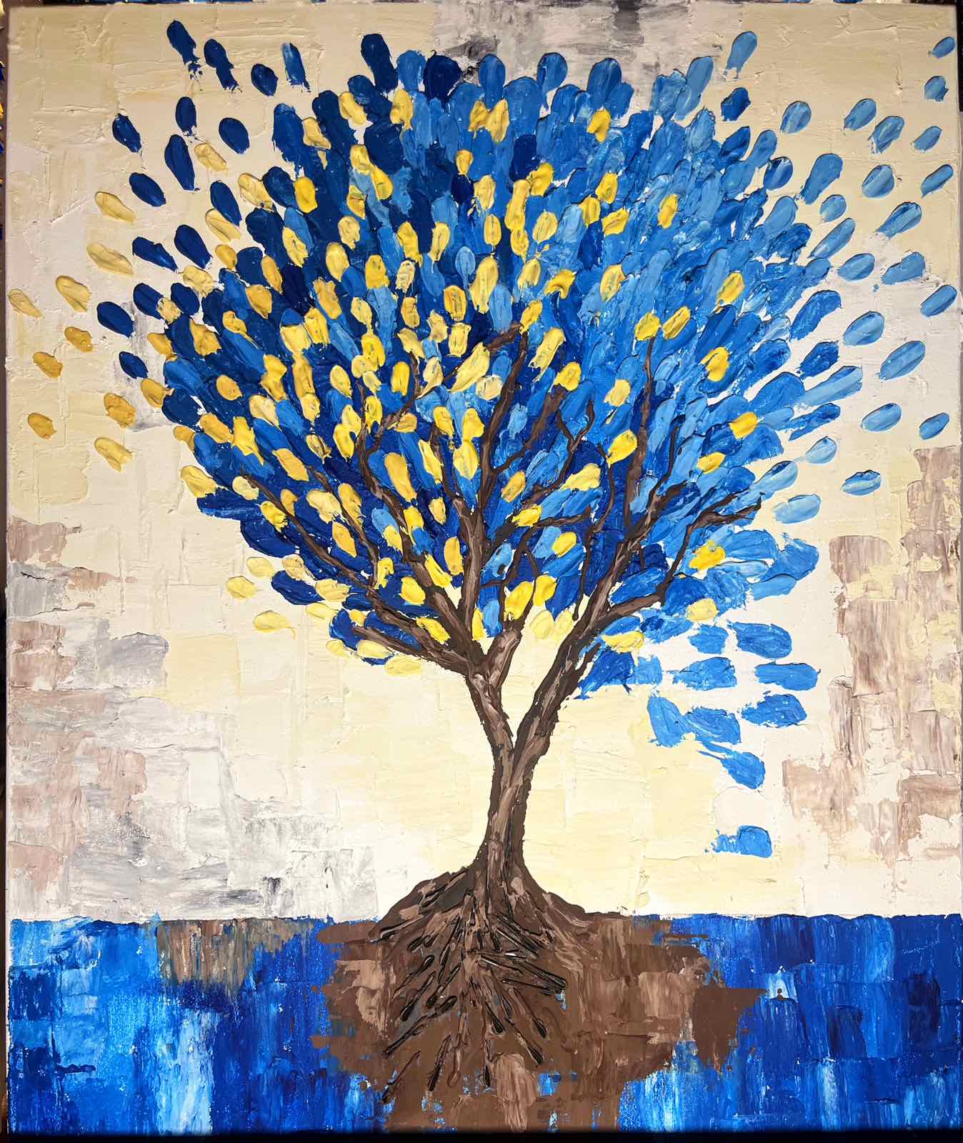 Tree of Ukraine. Acrylic and paste on canvas. (50x60cm). (1195 AH)