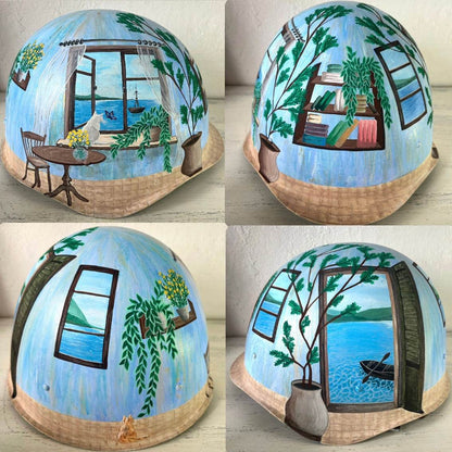 Helmet artwork featuring a window view design by Anna Huliaieva