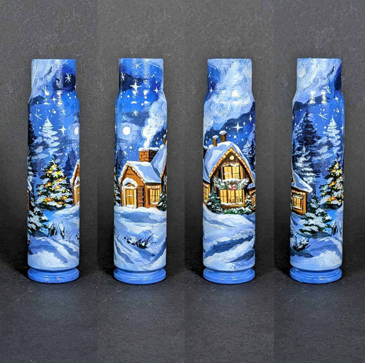 Winter Scene painting on 30mm shell by Catherine Ruban
