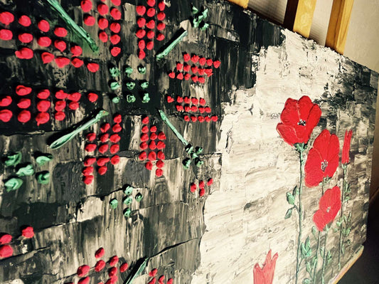 "Poppies". Acrylic and paste on canvas. (40x60cm). (1193 AH)