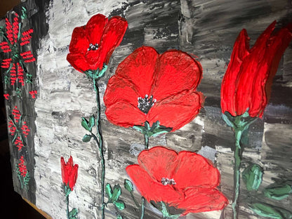 "Poppies". Acrylic and paste on canvas. (40x60cm). (1193 AH)