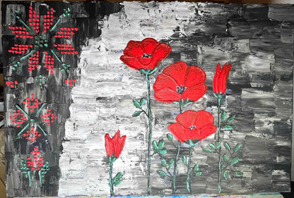 "Poppies". Acrylic and paste on canvas. (40x60cm). (1193 AH)